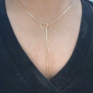 Layering necklace gold tone circle with bar